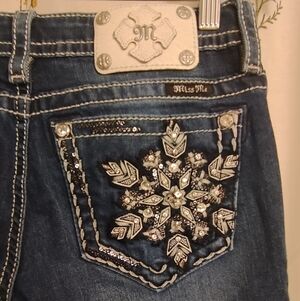 Miss Me Dark Blue Jeans 28 with Silver Embellishments
